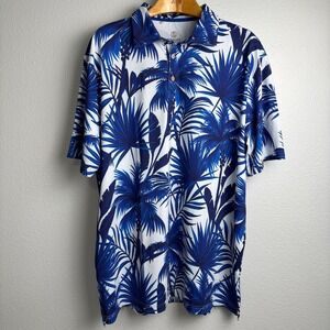 Scales Men's 2XL Golf Polo Moisture Wicking Stretch Blue White Palm Print